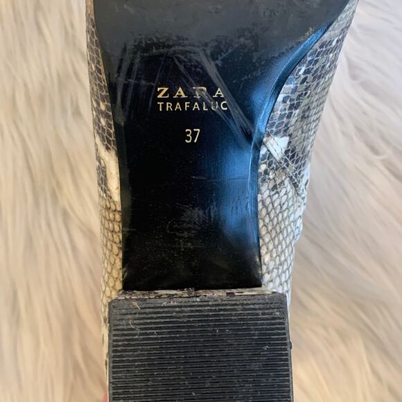 ZARA Snakeskin Cap Toe Leather Boots Snake Ankle Heeled Booties, Black/ White - Picture 10 of 11